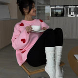 Red Heart Pattern Oversized Sweater