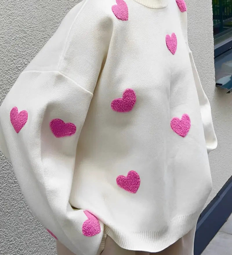 Red Heart Pattern Oversized Sweater