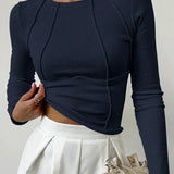 Structured Seam Long Sleeve Fitted Top