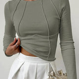 Structured Seam Long Sleeve Fitted Top