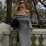 Off-Shoulder Ribbed Knit Maxi Dress for Women – Elegant & Cozy Fit