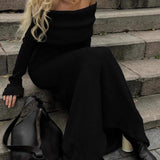 Off-Shoulder Ribbed Knit Maxi Dress for Women – Elegant & Cozy Fit