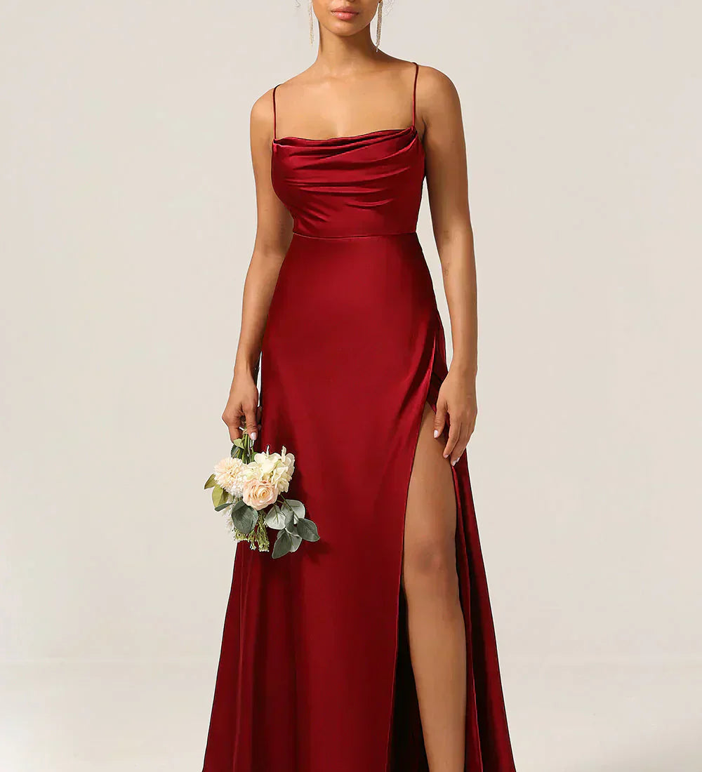 Satin Cowl Neck Maxi Dress with Side Slit