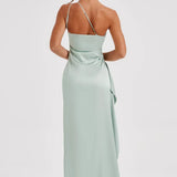 One-Shoulder Satin Maxi Dress with High Slit