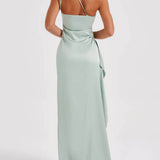 One-Shoulder Satin Maxi Dress with High Slit
