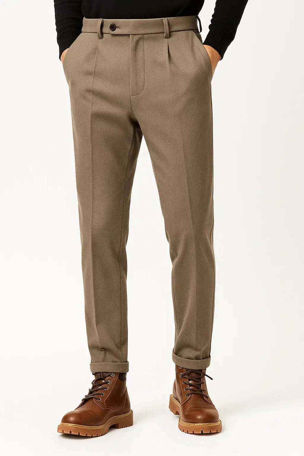 Orizelle | Men's Trousers Wool Blend Structured Fit Slim Tapered Leg