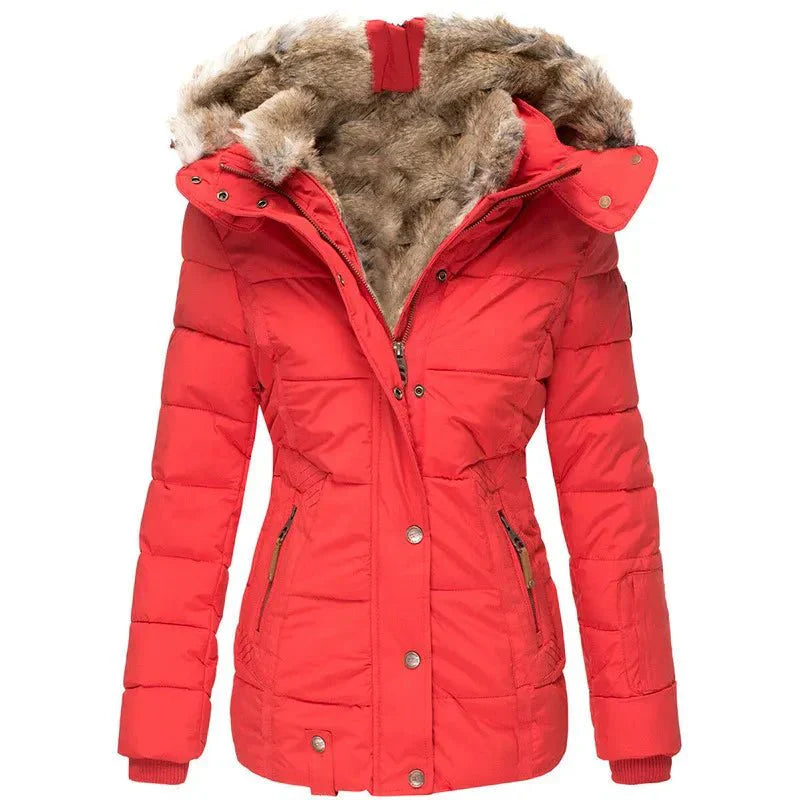 Luxury Winter Puffer Jacket with Faux Fur Hood and Quilted Design