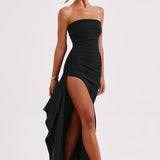 Strapless Ruched Maxi Dress with High Split