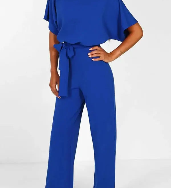 Wide-Leg Belted Short Sleeve Jumpsuit