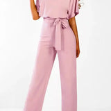 Wide-Leg Belted Short Sleeve Jumpsuit