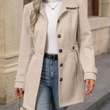 Women's Trench Coat - Single-Breasted Mid-Length Belted Lightweight Overcoat
