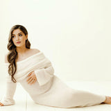 Women's Maternity Maxi Off-Shoulder Knit Long Sleeve Dress