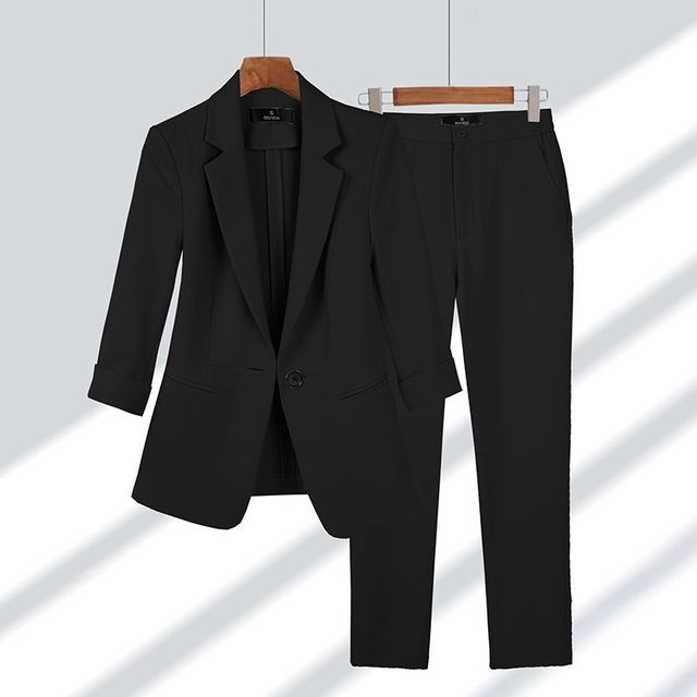 Women's 2-Piece Suit Set - Tailored Single-Button Blazer & Trousers Co-Ord