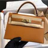 Structured Top Handle Leather Handbag with Gold Lock