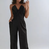 Strapless Pleated Wide-Leg Jumpsuit