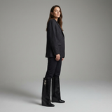 Sculptural Black Wedge Knee-High Boots in Glossy Finish