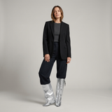 Sculptural Black Wedge Knee-High Boots in Glossy Finish