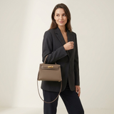 Structured Top Handle Leather Handbag with Gold Lock