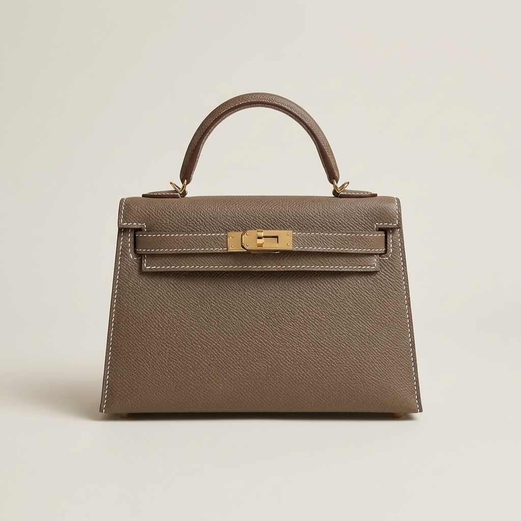 Structured Top Handle Leather Handbag with Gold Lock