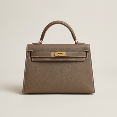 Structured Top Handle Leather Handbag with Gold Lock