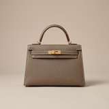 Structured Top Handle Leather Handbag with Gold Lock
