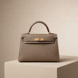 Structured Top Handle Leather Handbag with Gold Lock