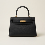 Structured Top Handle Leather Handbag with Gold Lock