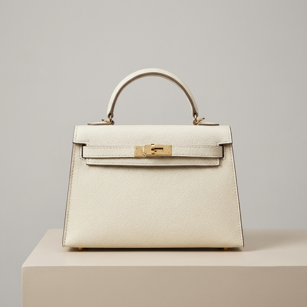 Structured Top Handle Leather Handbag with Gold Lock