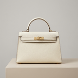 Structured Top Handle Leather Handbag with Gold Lock