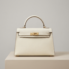 Structured Top Handle Leather Handbag with Gold Lock