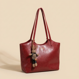 Soft Vegan Leather Tote Bag with Shoulder Straps and Plush Charm