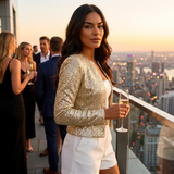 Women's Sequin Jacket - Cropped Open-Front Glitter Blazer for Evening & Party