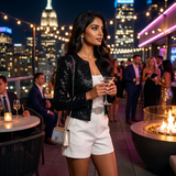 Women's Sequin Jacket - Cropped Open-Front Glitter Blazer for Evening & Party