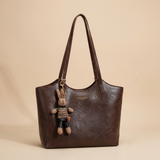 Soft Vegan Leather Tote Bag with Shoulder Straps and Plush Charm