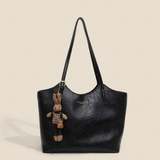 Soft Vegan Leather Tote Bag with Shoulder Straps and Plush Charm
