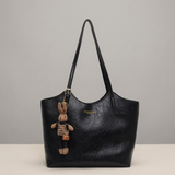 Soft Vegan Leather Tote Bag with Shoulder Straps and Plush Charm