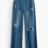 High-Waisted Ripped Wide-Leg Jeans for Women – Relaxed Fit Denim