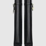 Sculptural Black Wedge Knee-High Boots in Glossy Finish
