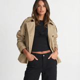Double Breasted Cropped Trench Jacket with Belt