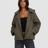 Hooded Utility Jacket with Button Front and Relaxed Fit