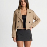 Double Breasted Cropped Trench Jacket with Structured Collar
