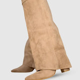Sculptural Knee-High Wedge Boots in Faux Suede with Buckle Detail