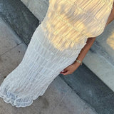 Halter Neck Maxi Dress with Pleated Texture and Open Back