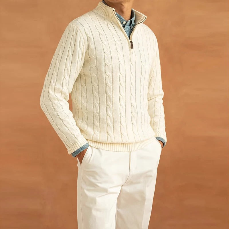 Orizelle | Jacquard Mock Neck Half-Zip Sweater for Men – Timeless Old Money Style