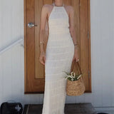 Halter Neck Maxi Dress with Pleated Texture and Open Back