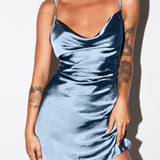 Satin Mini Slip Dress – Adjustable Straps & Cowl Neck