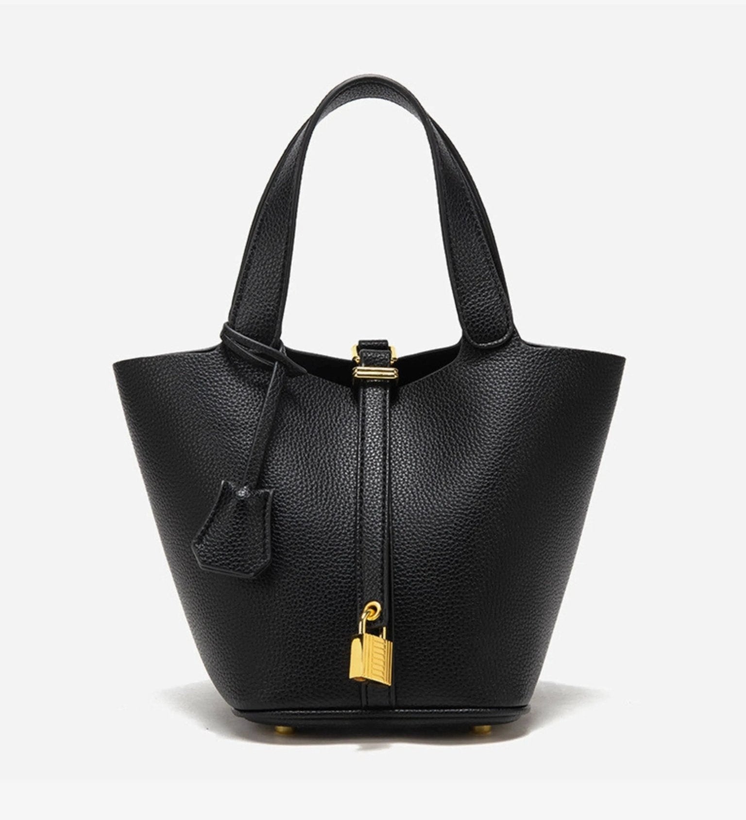 Elegant Textured Leather Bucket Bag with Gold Lock