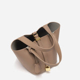 Elegant Textured Leather Bucket Bag with Gold Lock