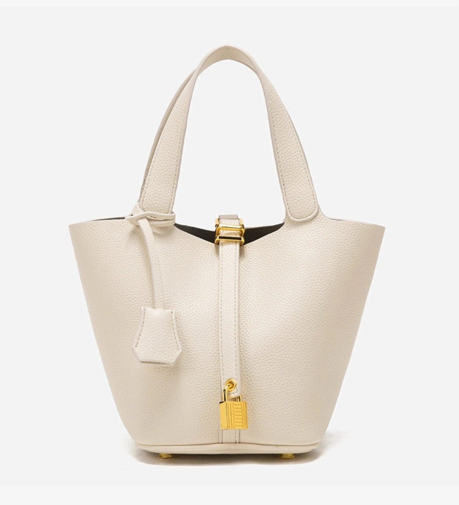Elegant Textured Leather Bucket Bag with Gold Lock