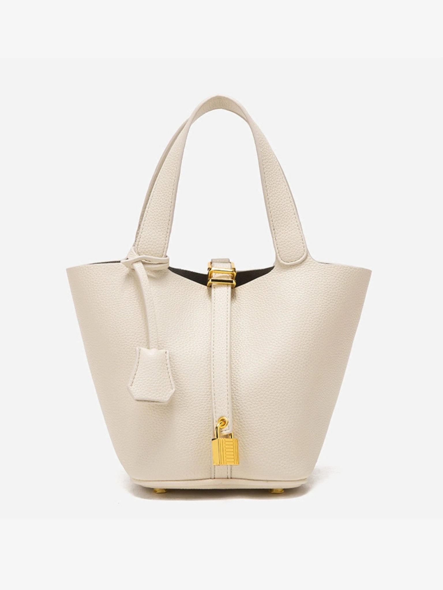Elegant Textured Leather Bucket Bag with Gold Lock